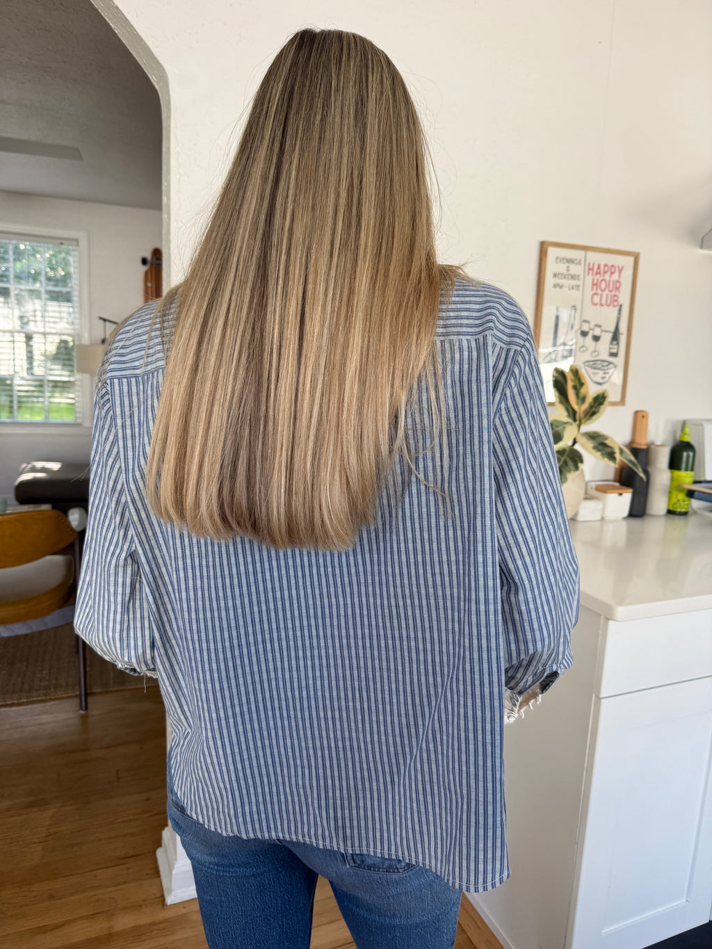 Ophelia Striped Crochet Lace Detail Buttoned Top