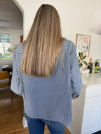 Ophelia Striped Crochet Lace Detail Buttoned Top