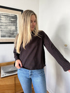 Callahan Striped Cotton Long Sleeve Top (Brown)