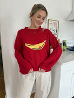 Things Between Poppy Banana Red Knit Oversized Sweater