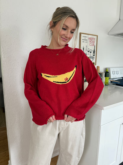 Things Between Poppy Banana Red Knit Oversized Sweater