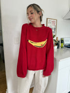Things Between Poppy Banana Red Knit Oversized Sweater
