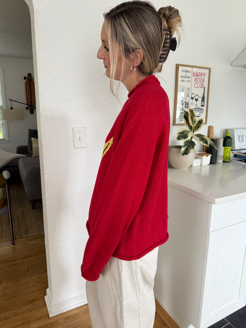 Things Between Poppy Banana Red Knit Oversized Sweater