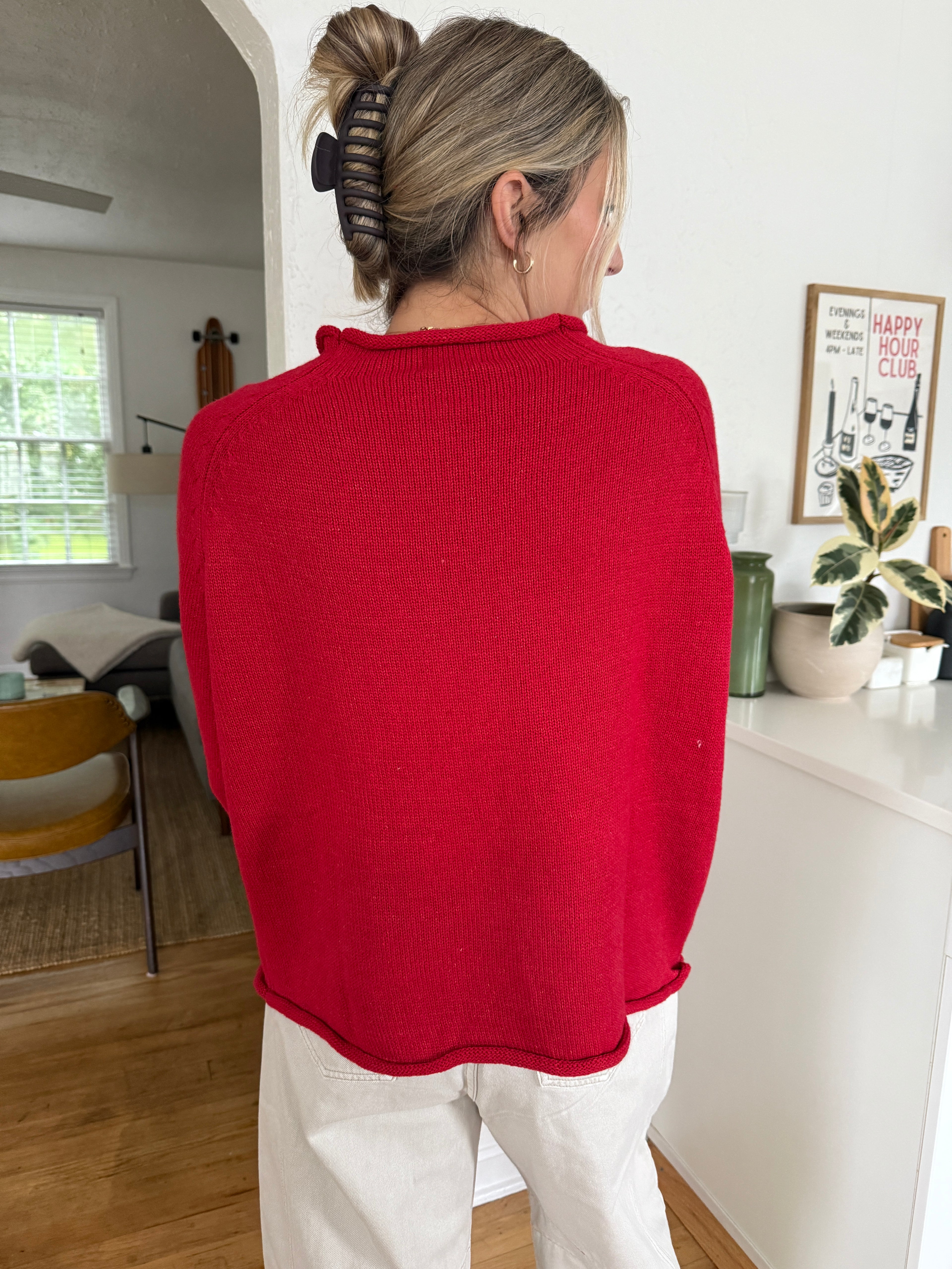 Things Between Poppy Banana Red Knit Oversized Sweater