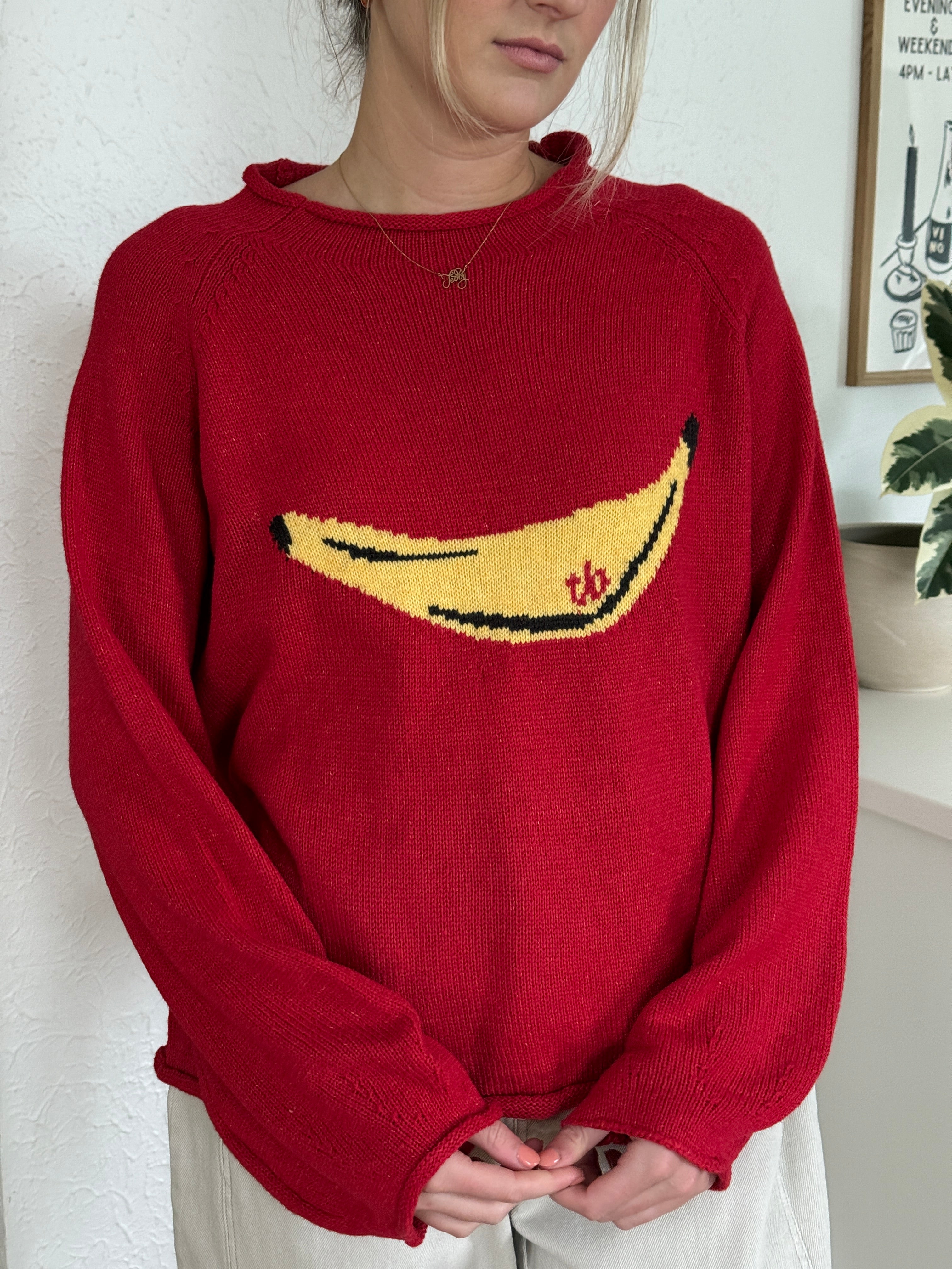 Things Between Poppy Banana Red Knit Oversized Sweater