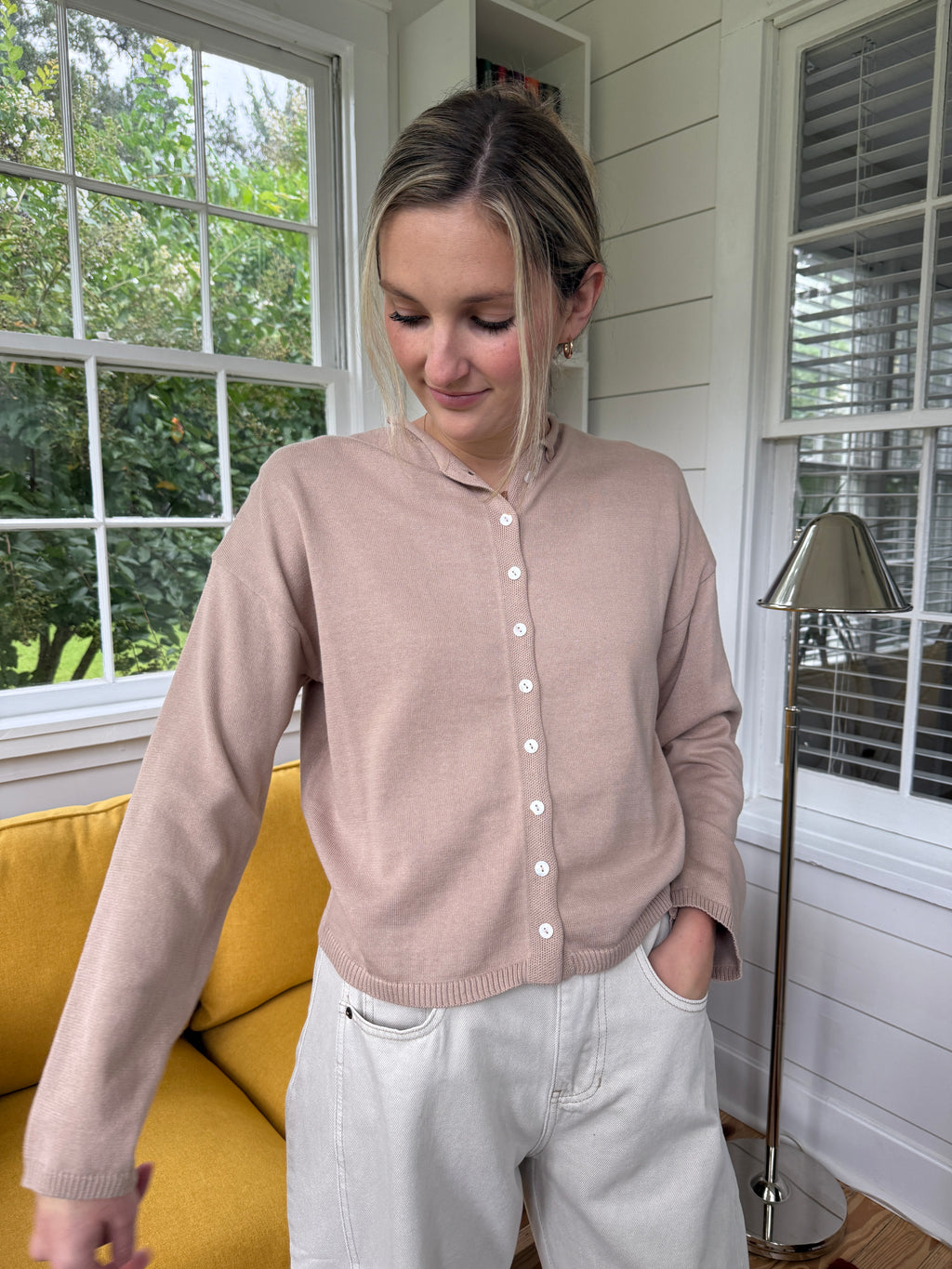 Things Between Toby Buttoned Cardigan Top (Beige)