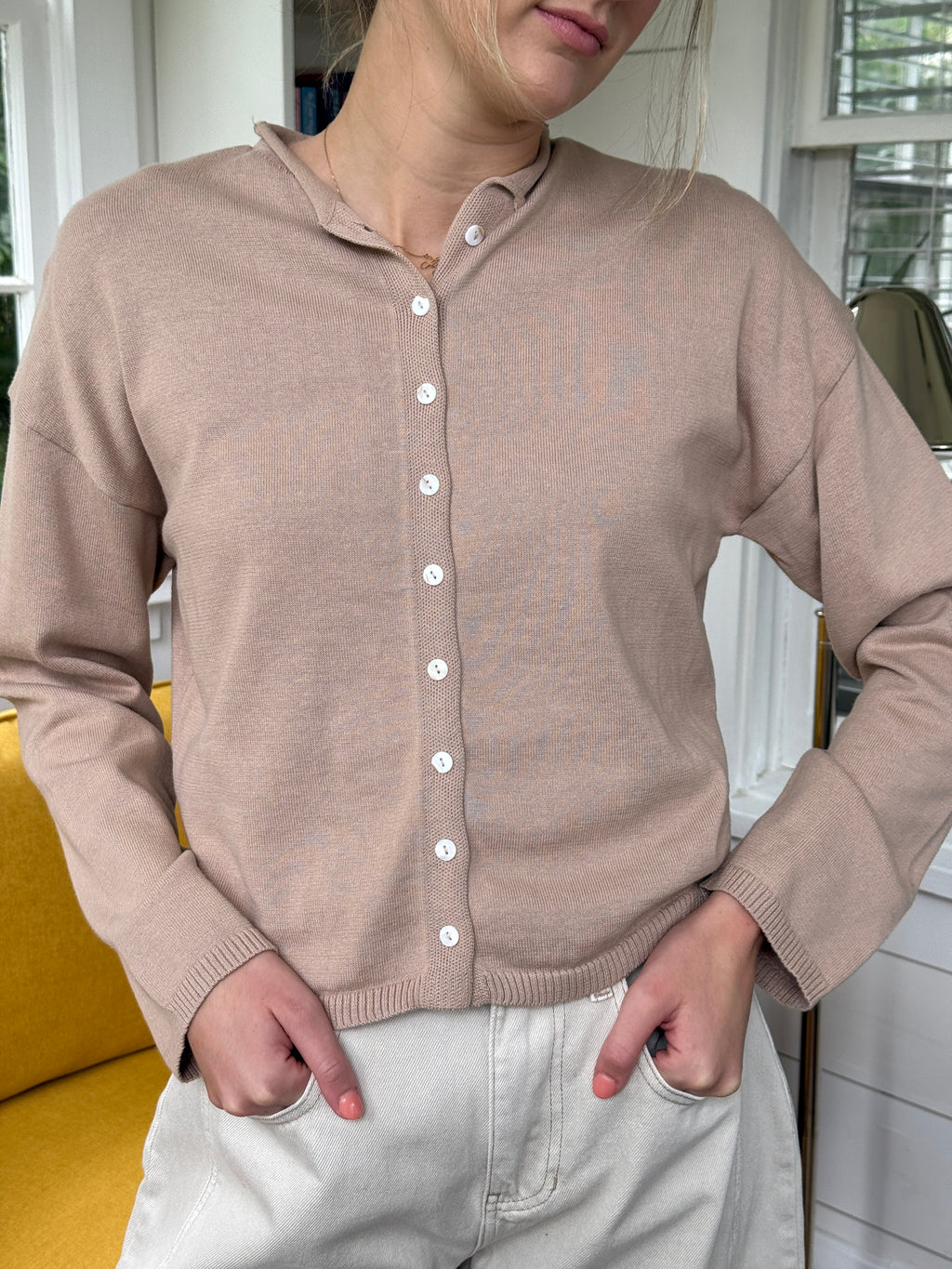 Things Between Toby Buttoned Cardigan Top (Beige)