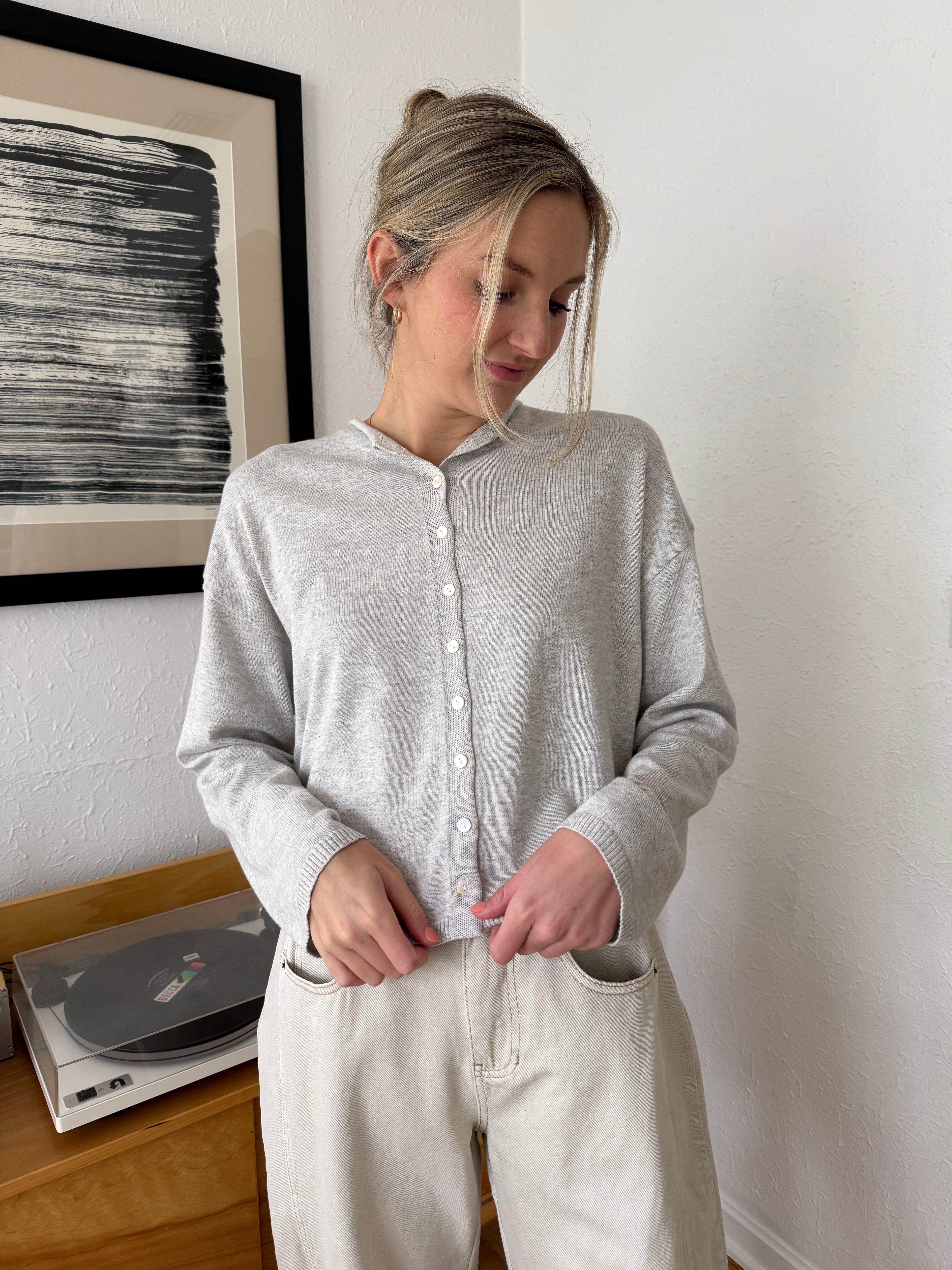 Things Between Toby Buttoned Cardigan Top (Grey)