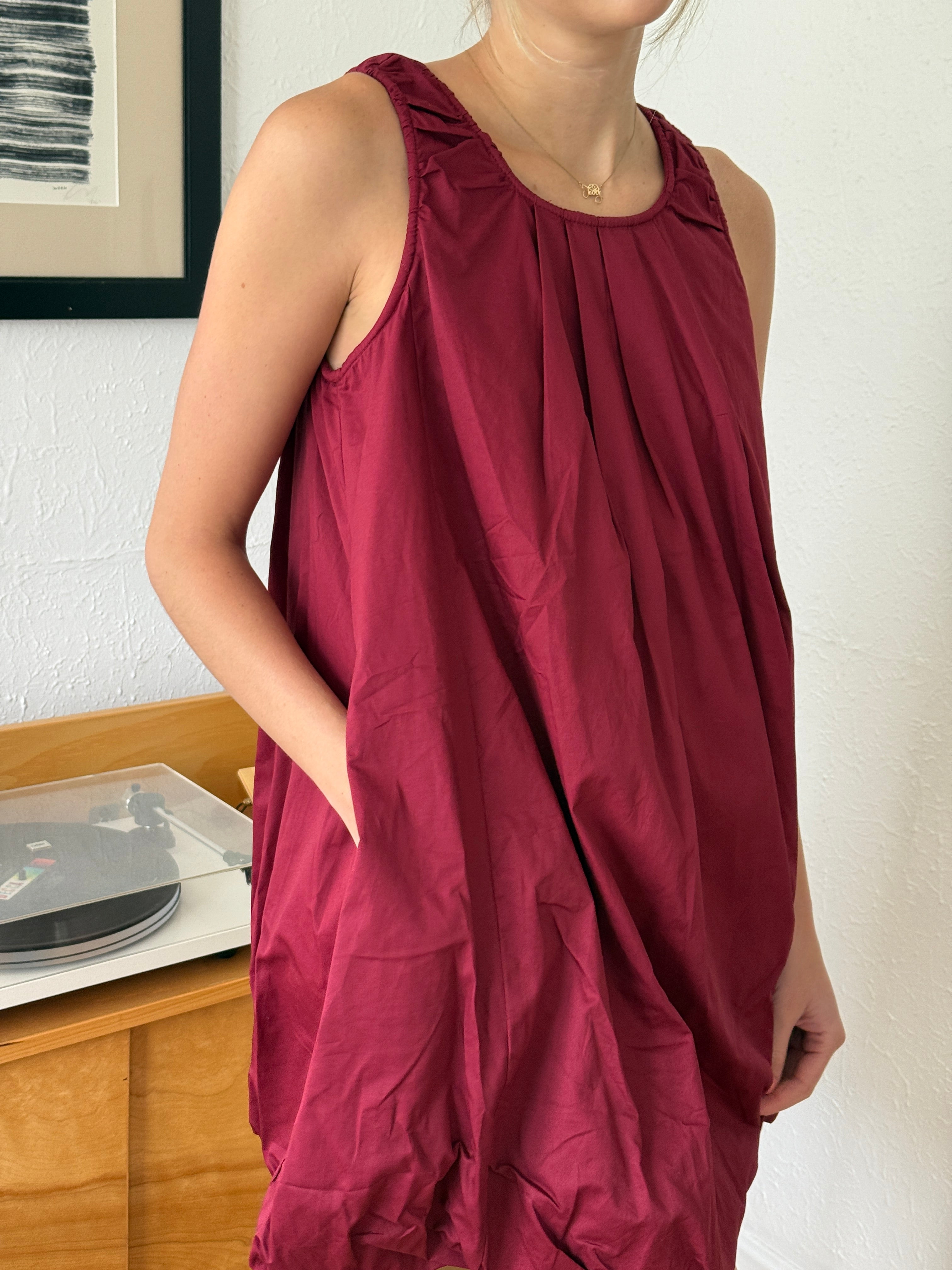 Sophie the Label Burgundy Poplin Bubble Hem Mini Dress