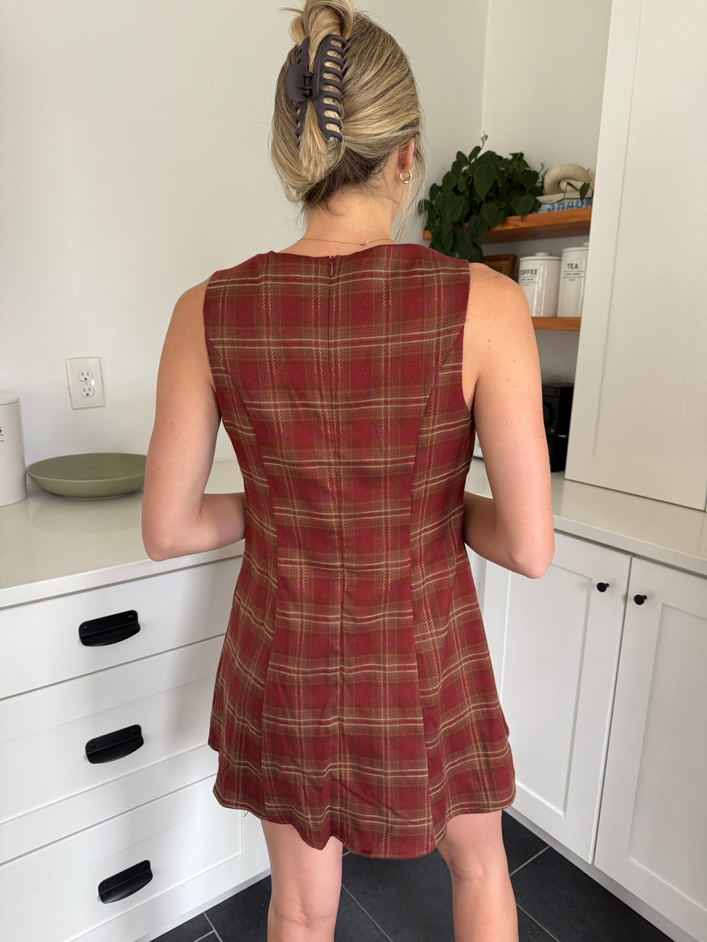 Needii Persimmon Rust Plaid Skater Swing Mini Dress