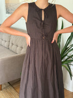 Needii Pearl Brown Gingham Tie Top Tank Midi Dress