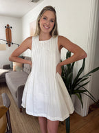 Miou Muse Rachel White Pintuck Tank Mini Dress