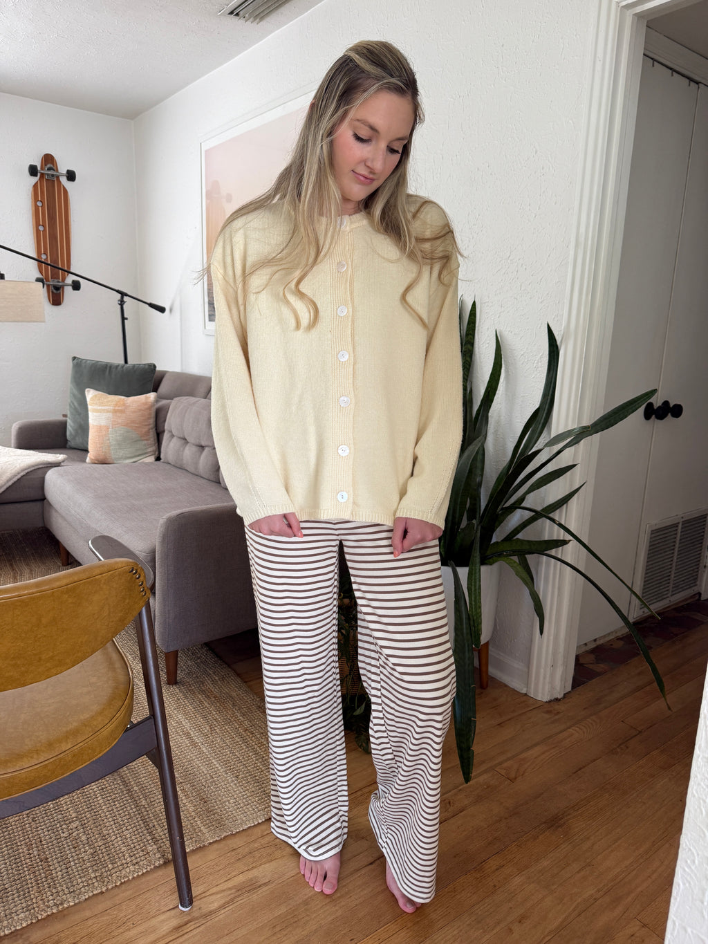 Things Between Riley Cream and Brown Striped Cotton Pants