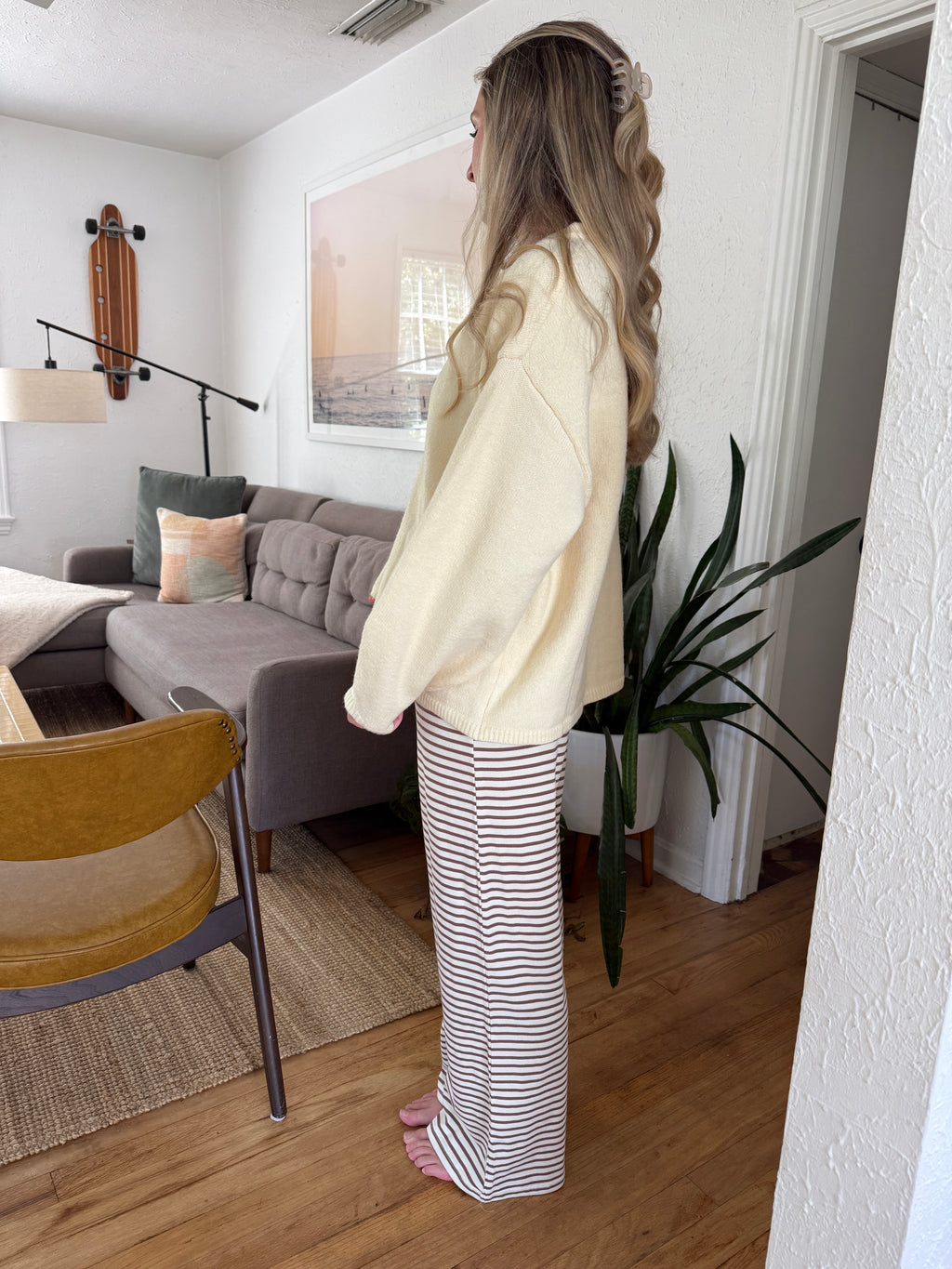 Things Between Riley Cream and Brown Striped Cotton Pants