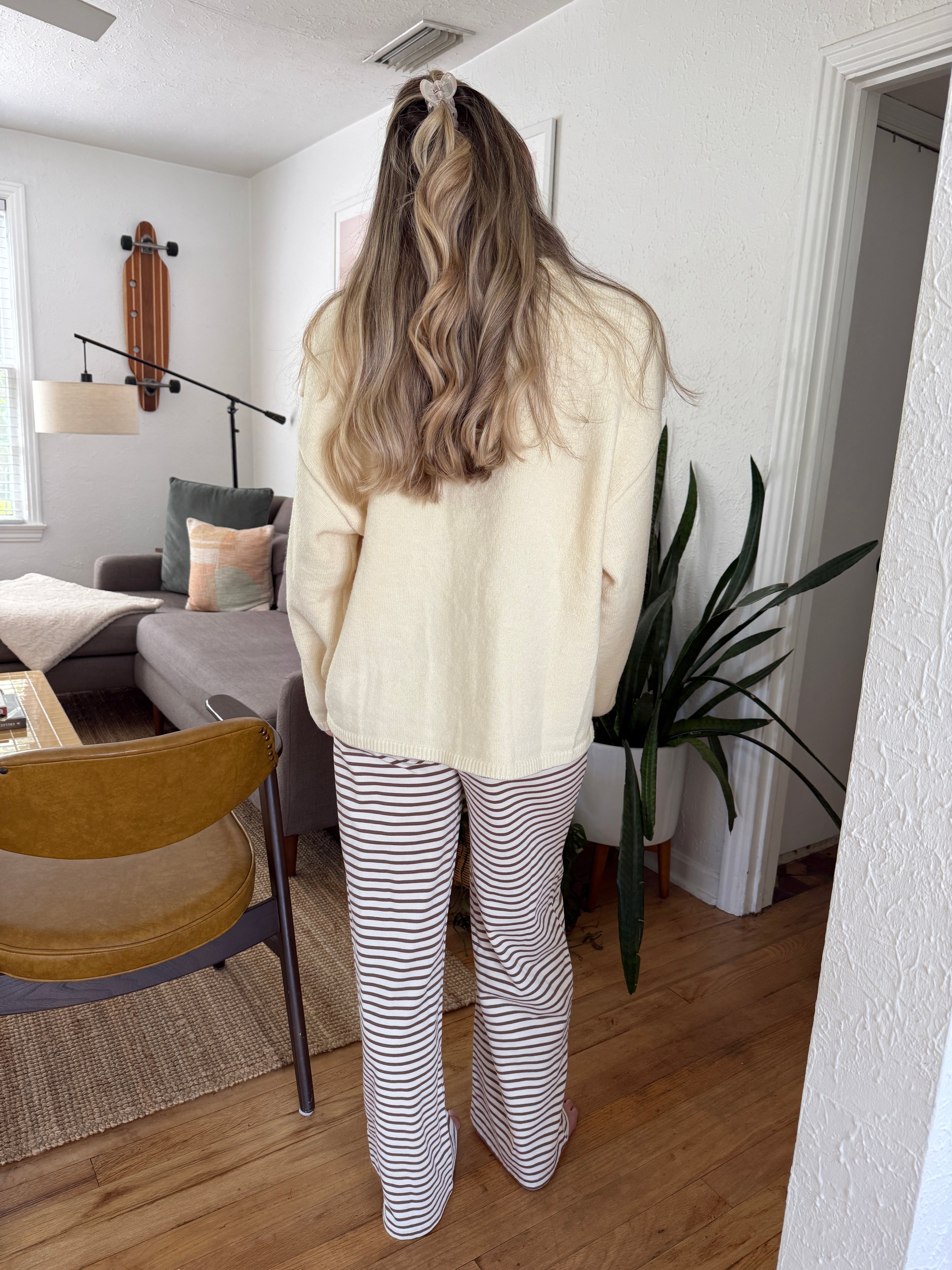 Things Between Riley Cream and Brown Striped Cotton Pants