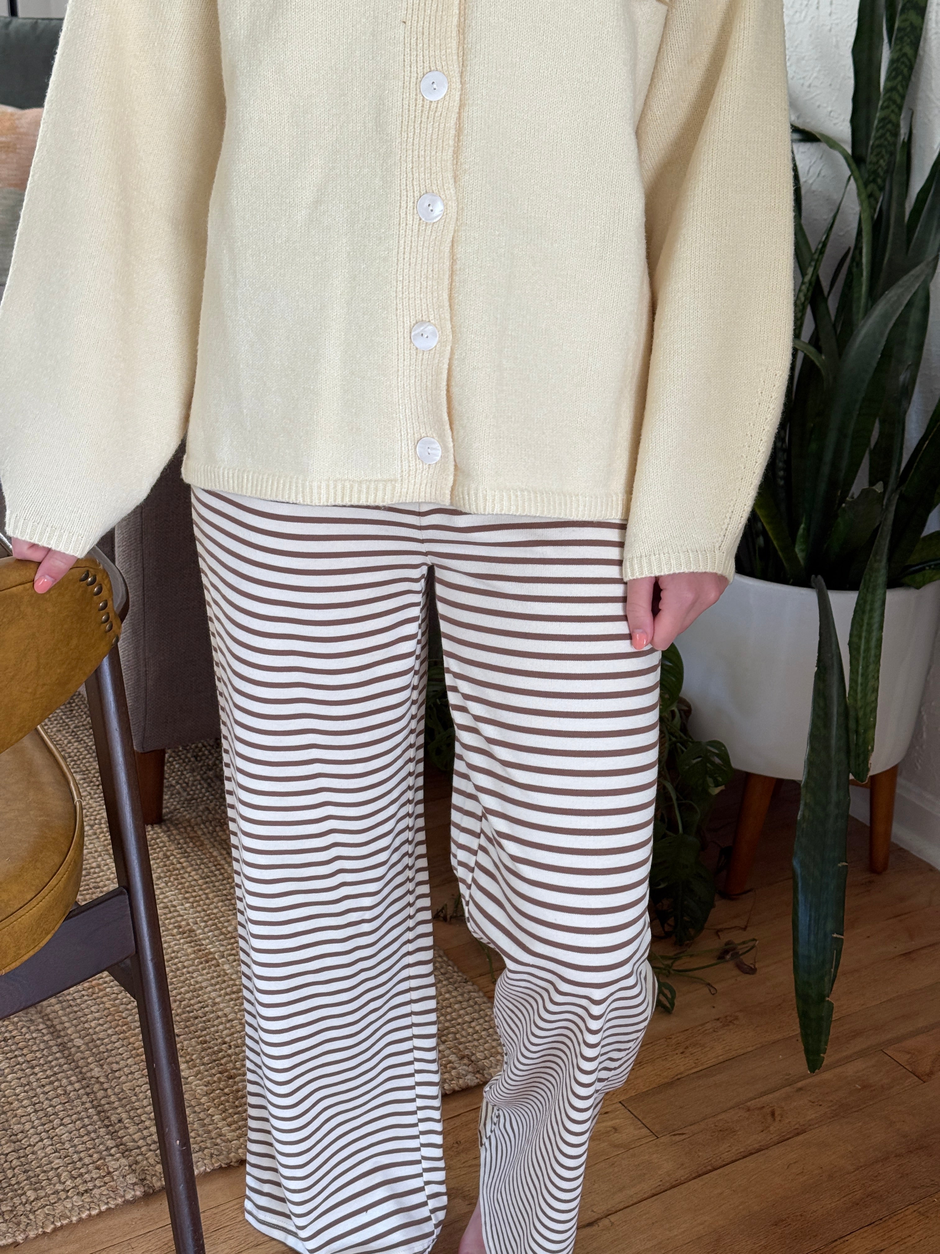 Things Between Riley Cream and Brown Striped Cotton Pants