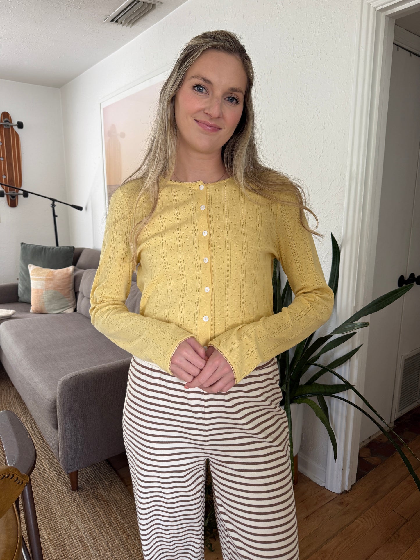 Things Between Rory Pointelle Knit Cardigan (Butter)