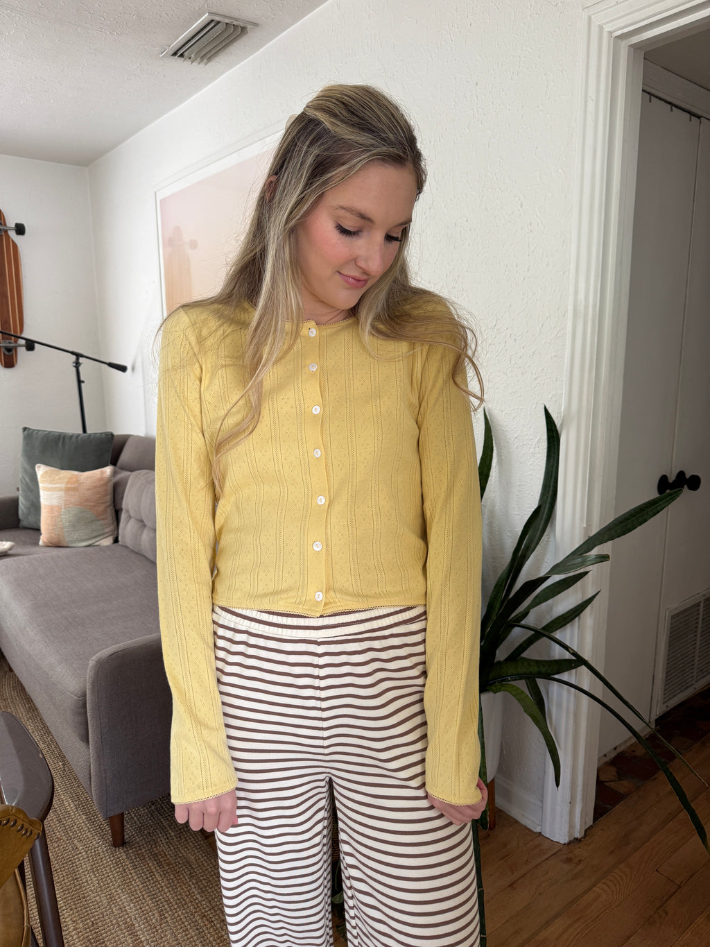 Things Between Rory Pointelle Knit Cardigan (Butter)