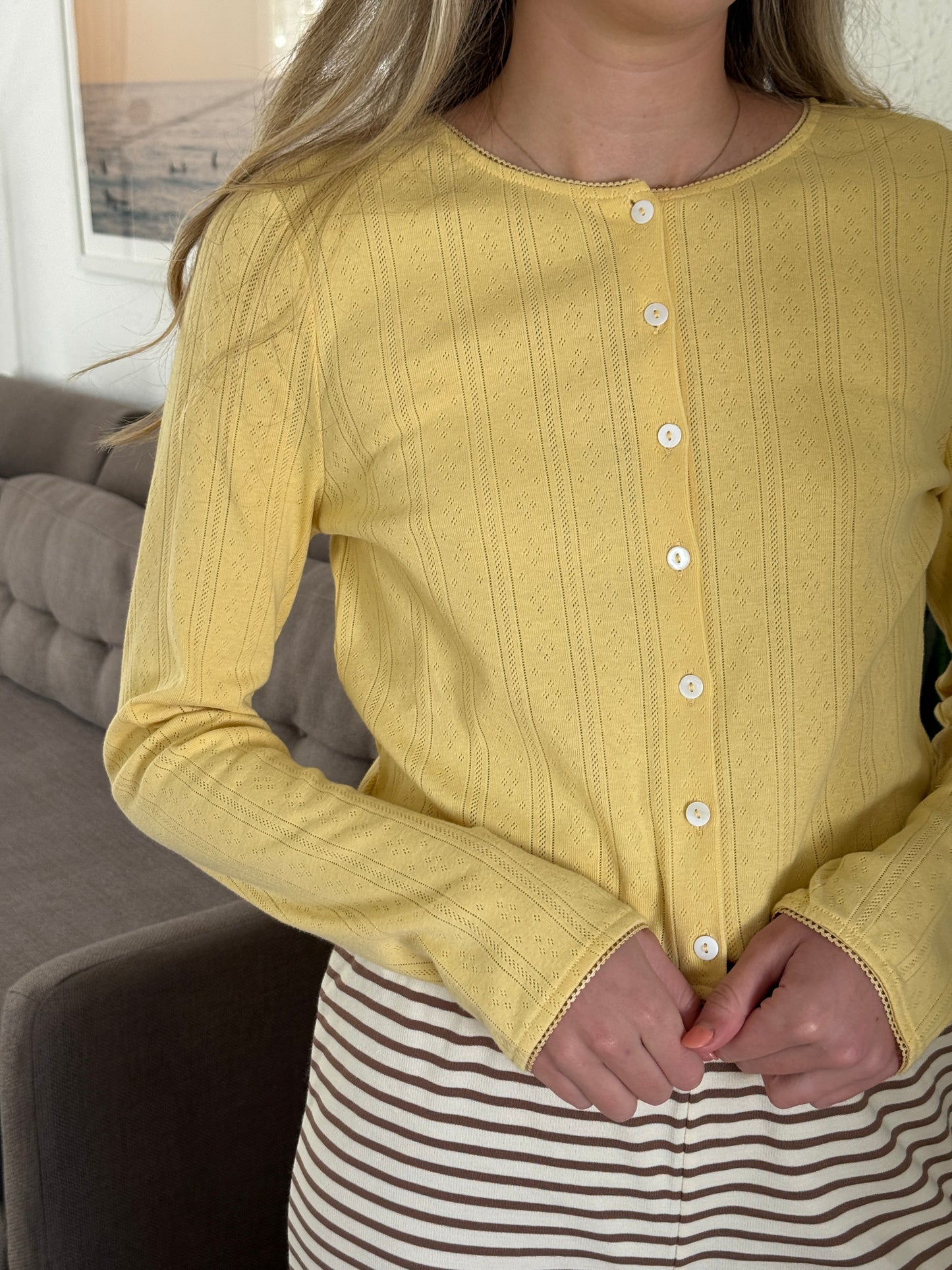 Things Between Rory Pointelle Knit Cardigan (Butter)