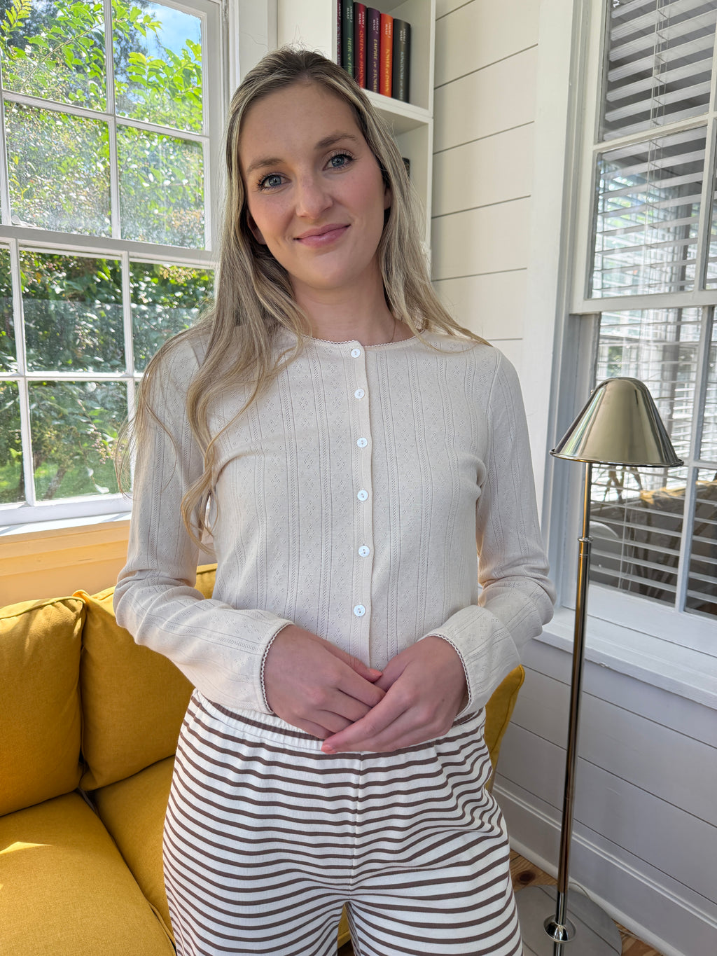 Things Between Rory Pointelle Knit Cardigan (Cream)