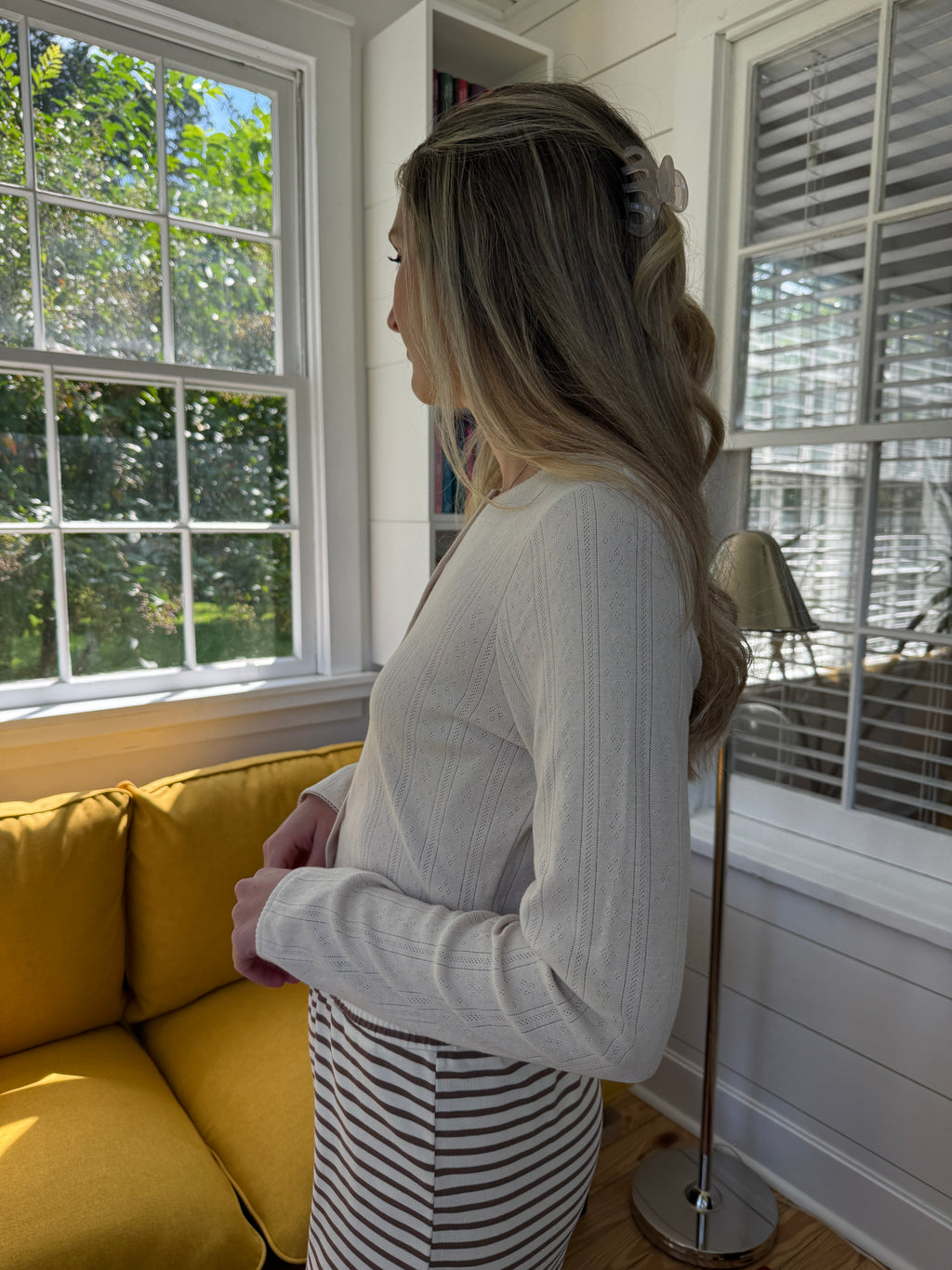 Things Between Rory Pointelle Knit Cardigan (Cream)