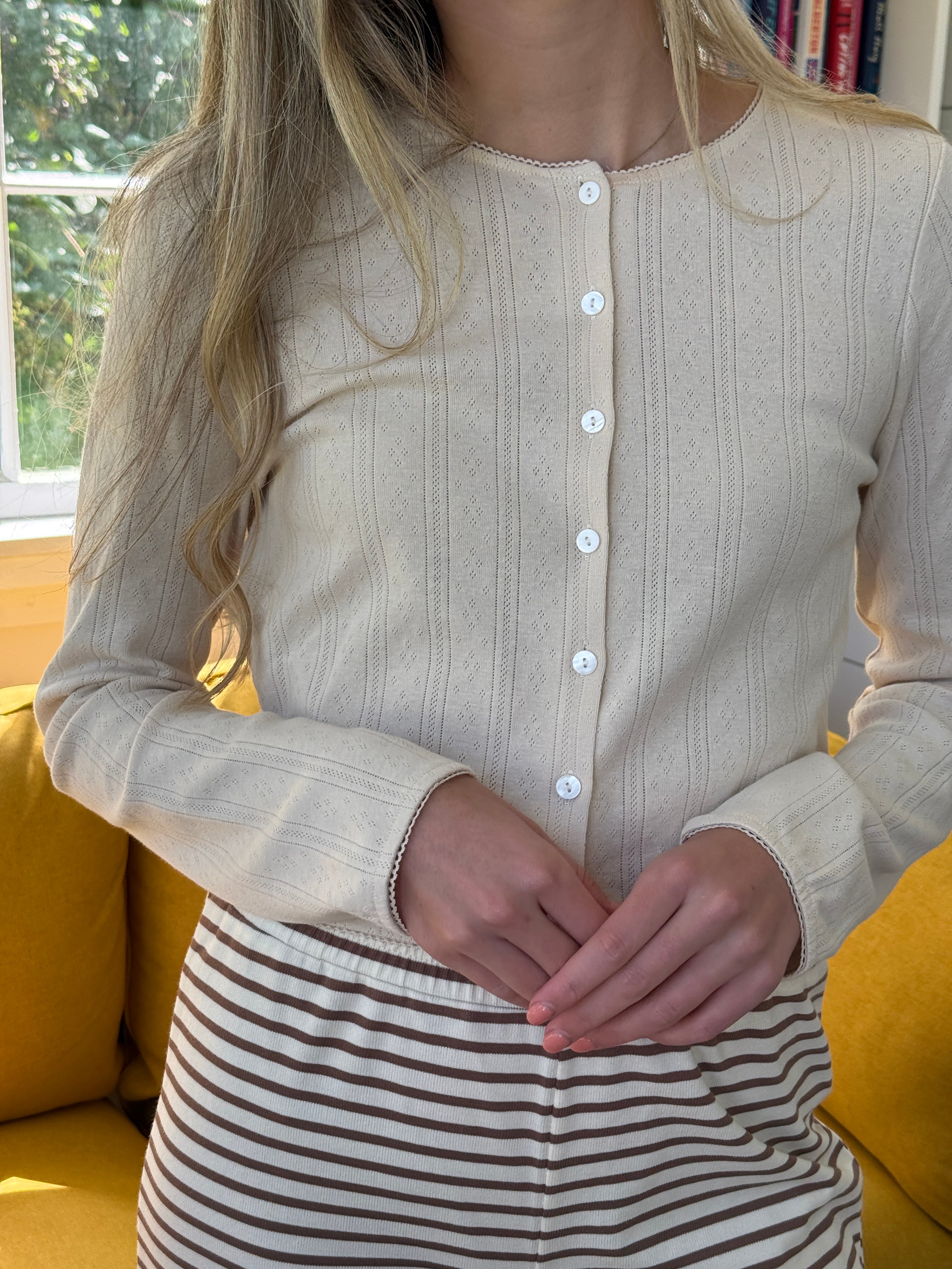Things Between Rory Pointelle Knit Cardigan (Cream)