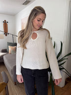 Ruth Woven Knit Keyhole Sweater (White)