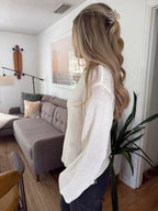 Ruth Woven Knit Keyhole Sweater (White)