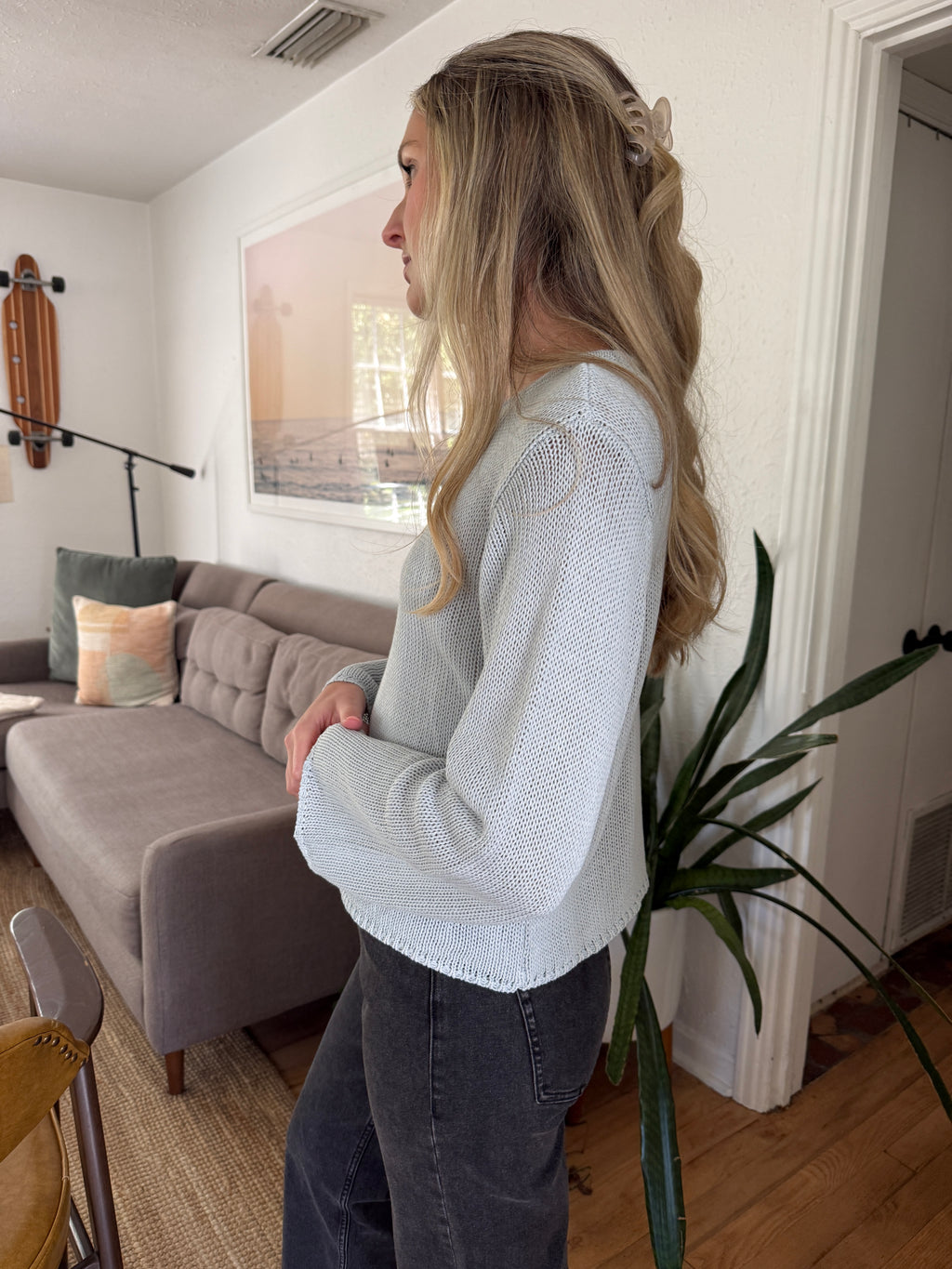 Ruth Woven Knit Keyhole Sweater (Light Blue)