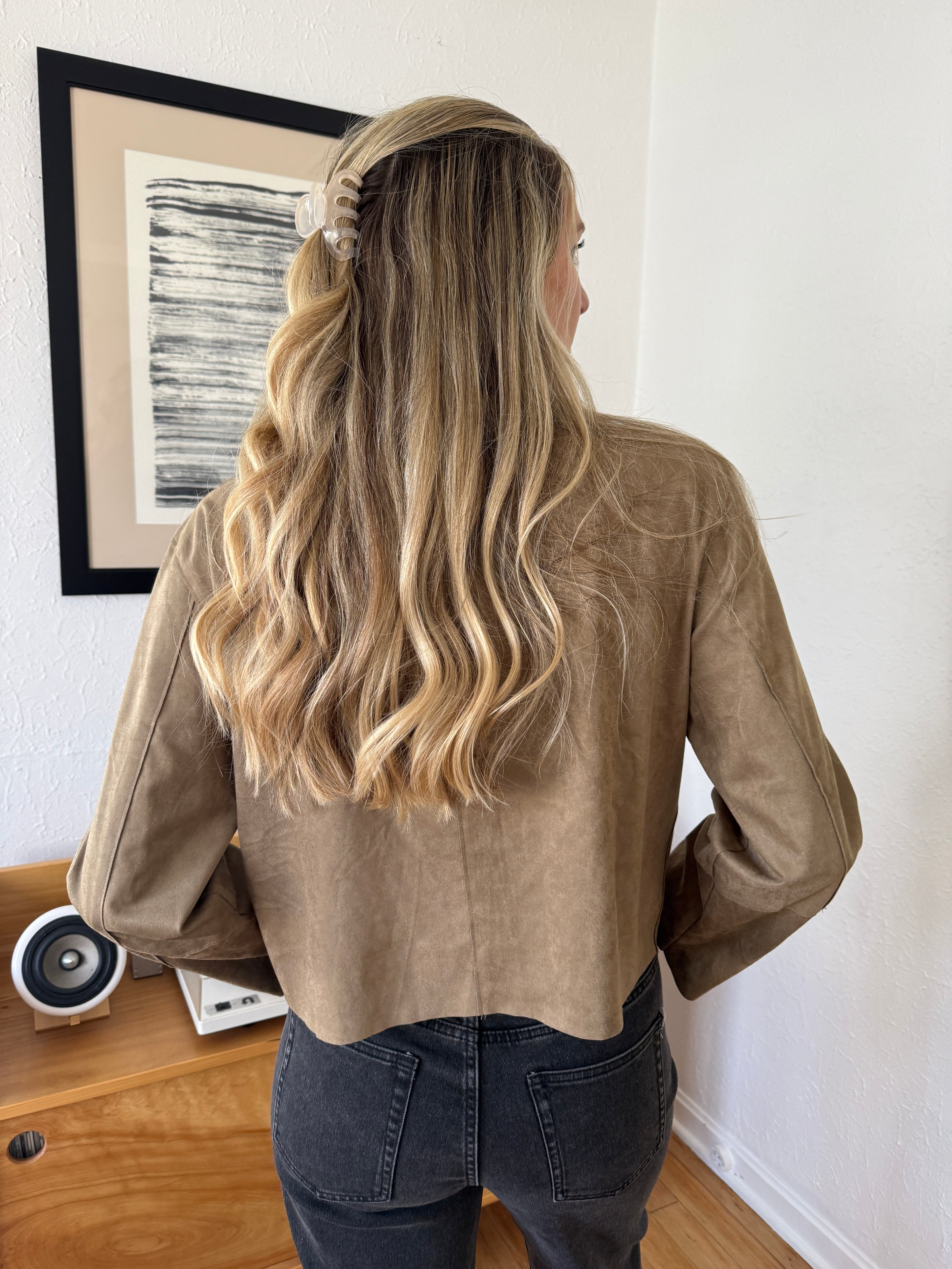 Miou Muse Remi Faux Suede Buttoned Crop Jacket