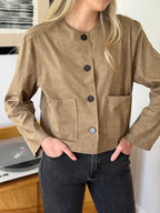 Miou Muse Remi Faux Suede Buttoned Crop Jacket