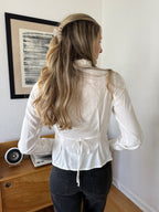 Violetta White Linen Buttoned Long Sleeve Top