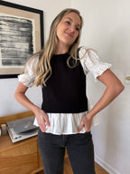 Miou Muse Robin Sweater Combo Short Sleeve Top