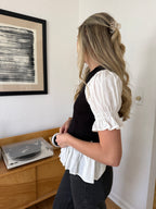 Miou Muse Robin Sweater Combo Short Sleeve Top