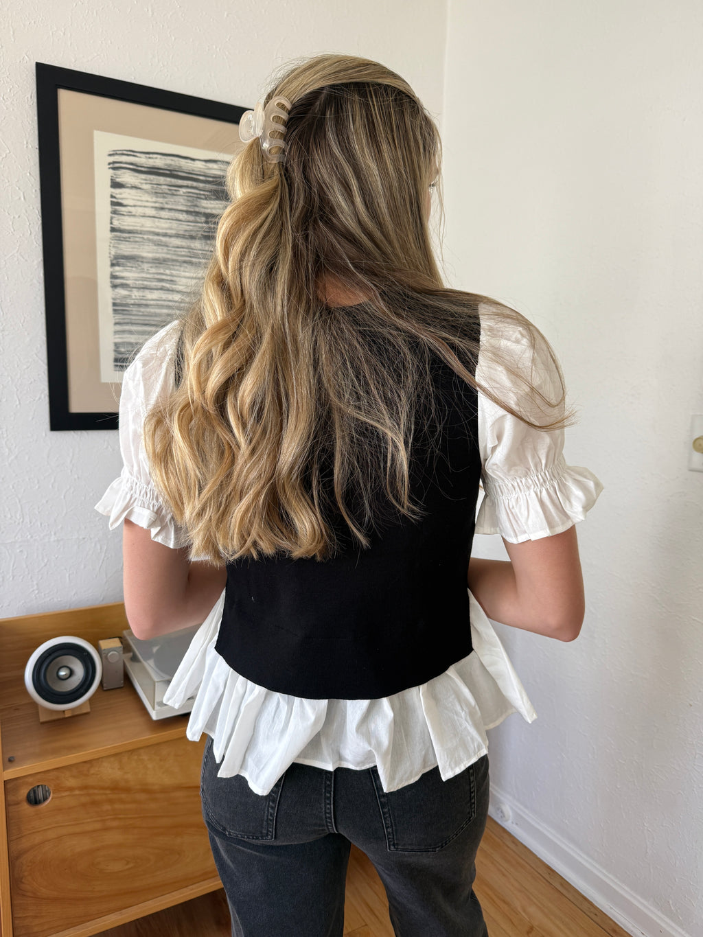 Miou Muse Robin Sweater Combo Short Sleeve Top