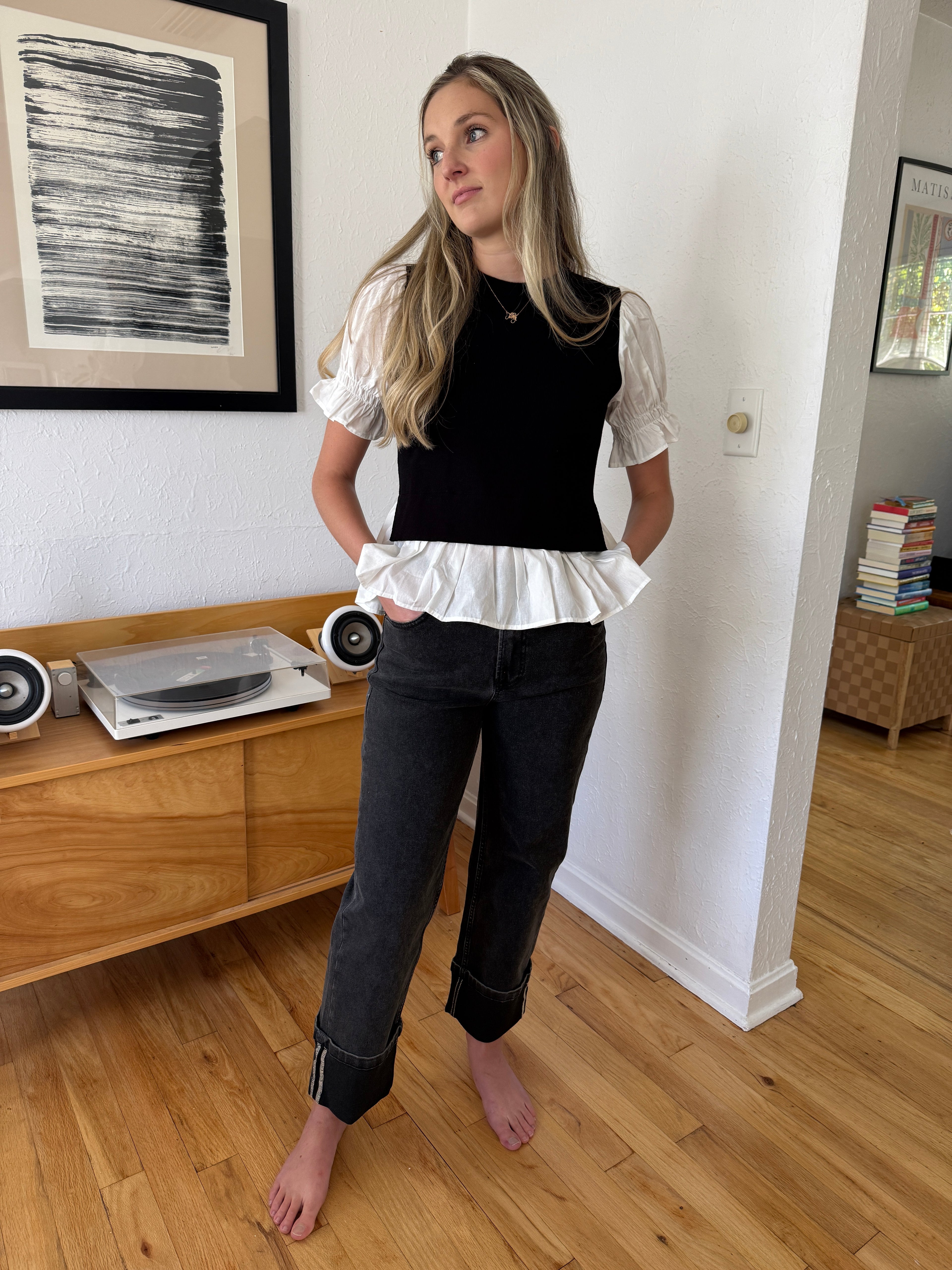 Miou Muse Raven Black Cuffed Denim Jeans