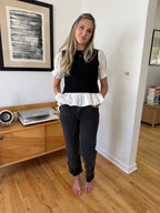 Miou Muse Raven Black Cuffed Denim Jeans