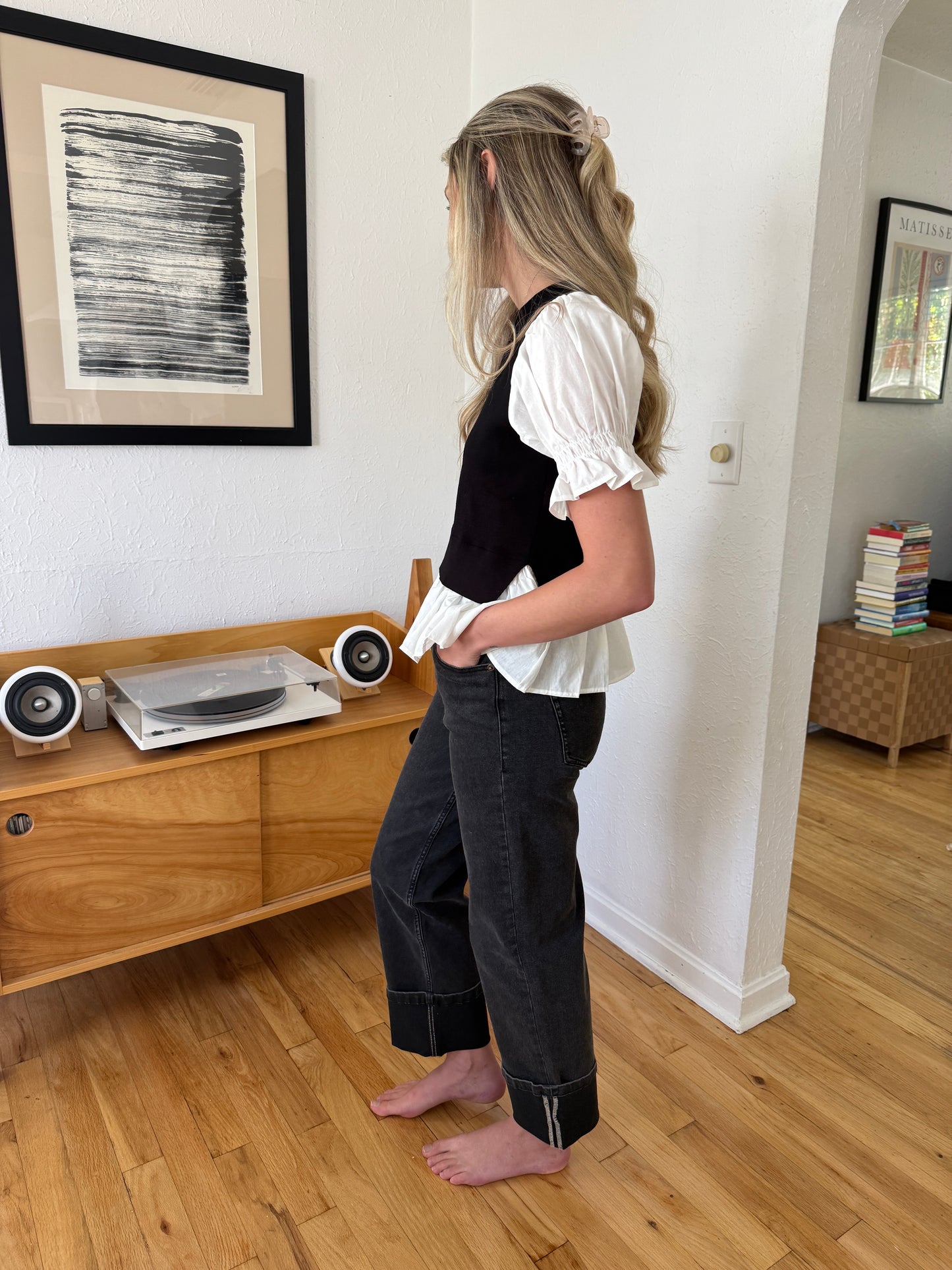 Miou Muse Raven Black Cuffed Denim Jeans