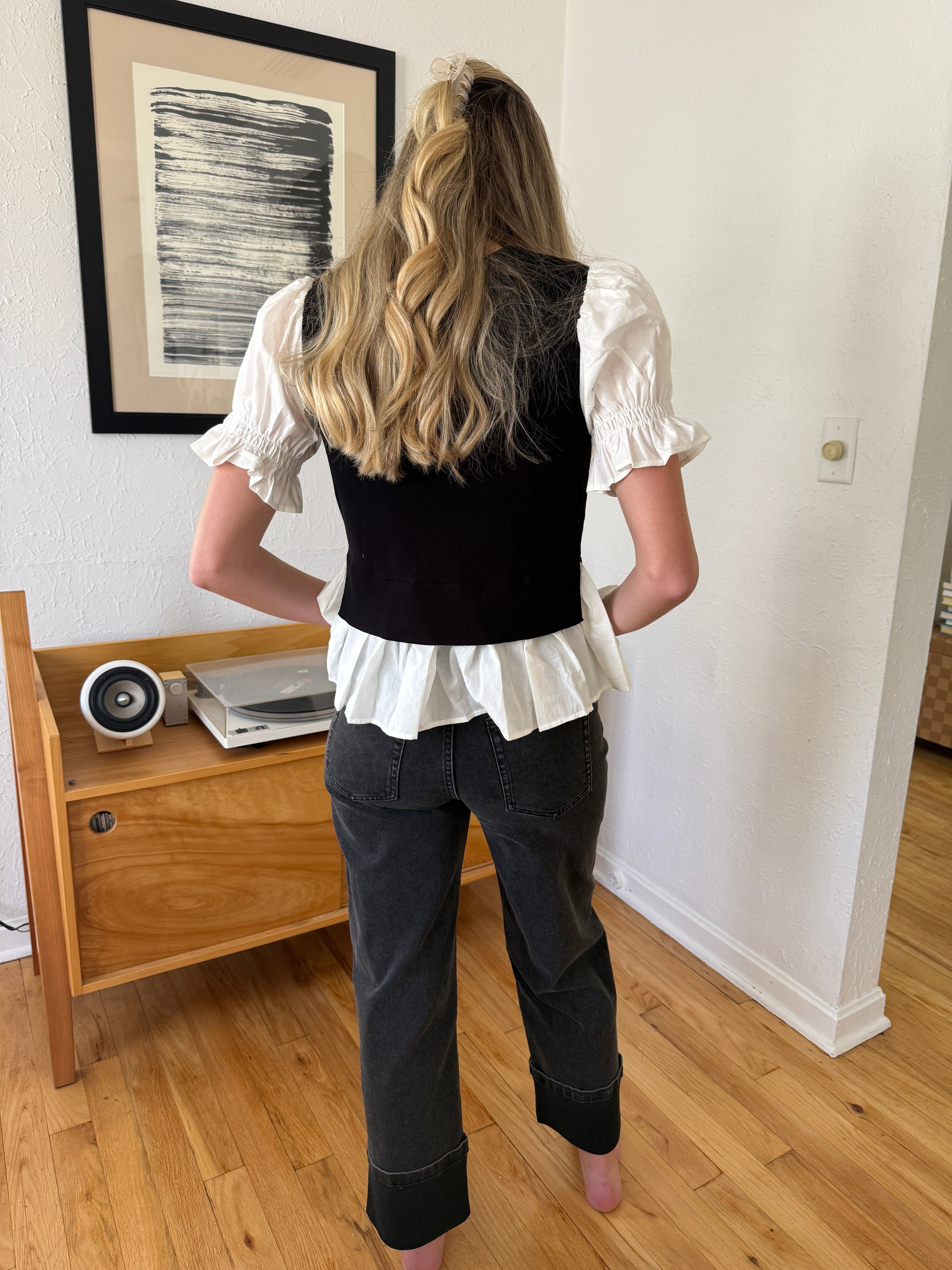 Miou Muse Raven Black Cuffed Denim Jeans