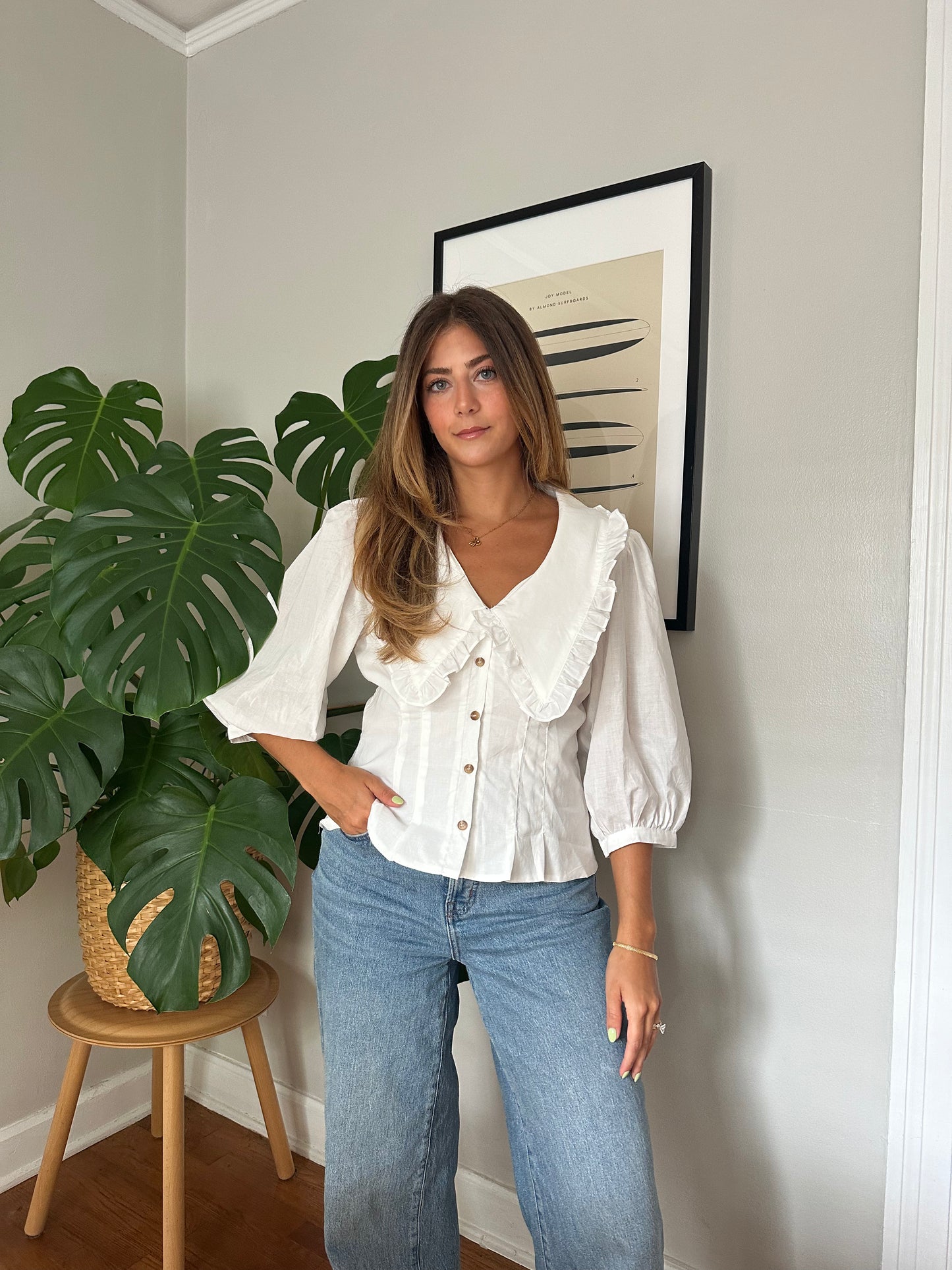 Sofie the Label Maggie White Button Peasant Top (M)
