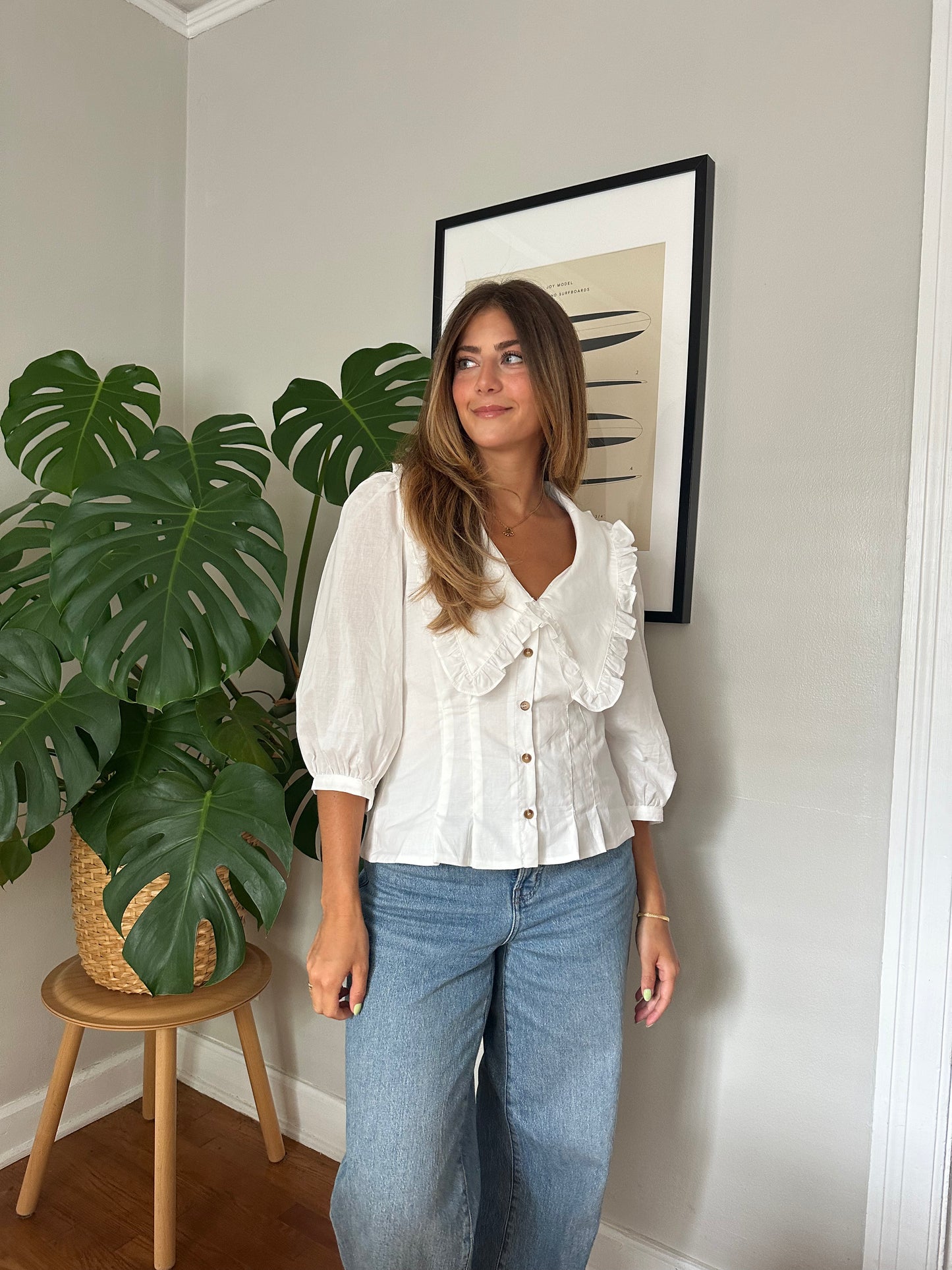 Sofie the Label Maggie White Button Peasant Top (M)
