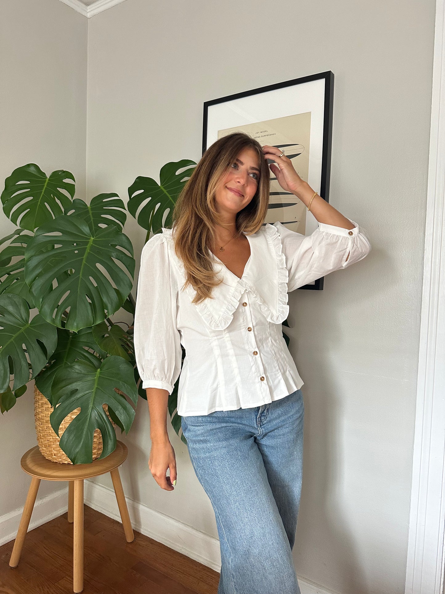 Sofie the Label Maggie White Button Peasant Top (M)