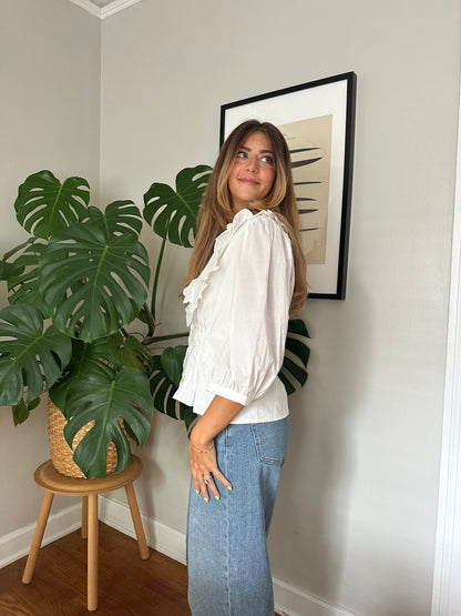 Sofie the Label Maggie White Button Peasant Top (M)