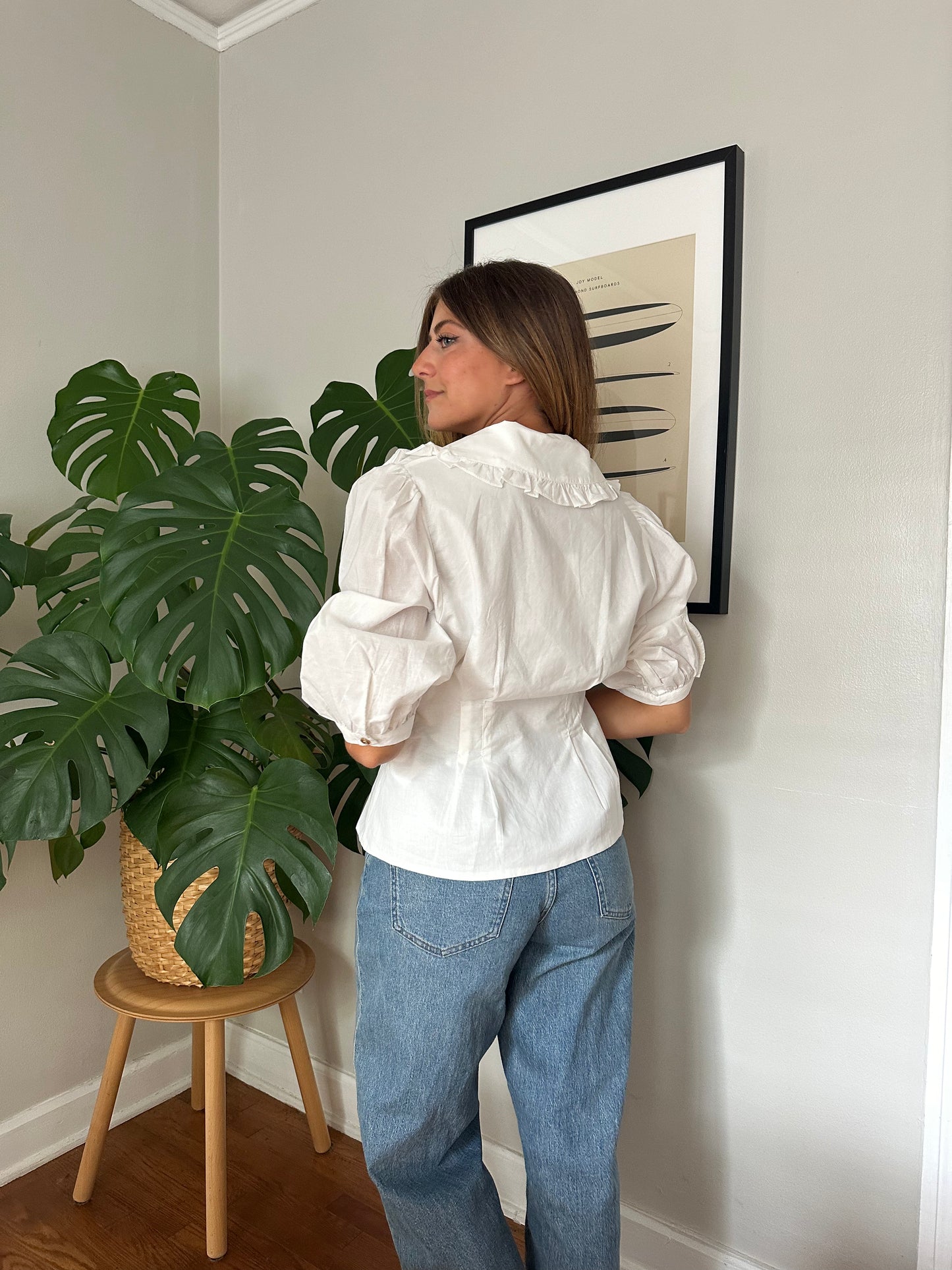 Sofie the Label Maggie White Button Peasant Top (M)