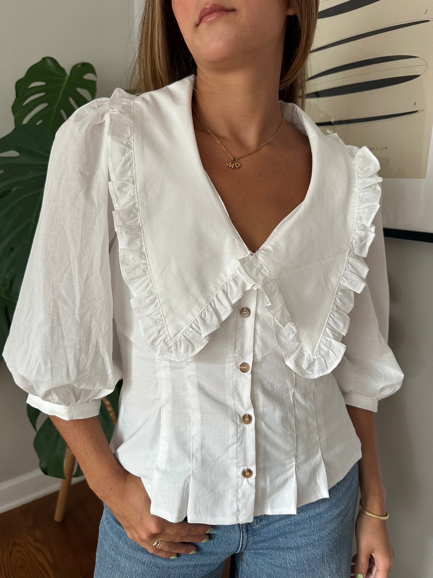 Sofie the Label Maggie White Button Peasant Top (M)