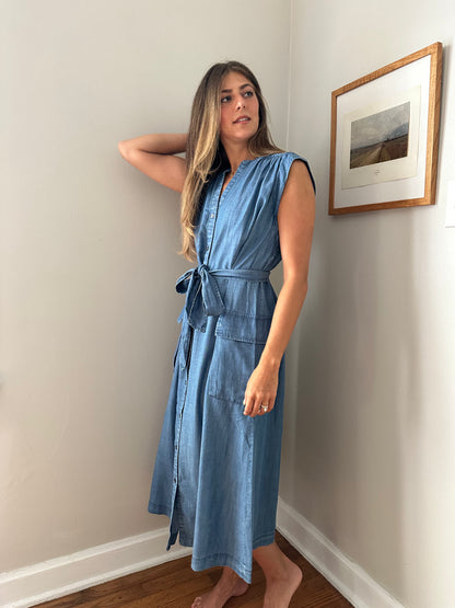 Current Air Bea Chambray Buttondown Shirt Midi Dress
