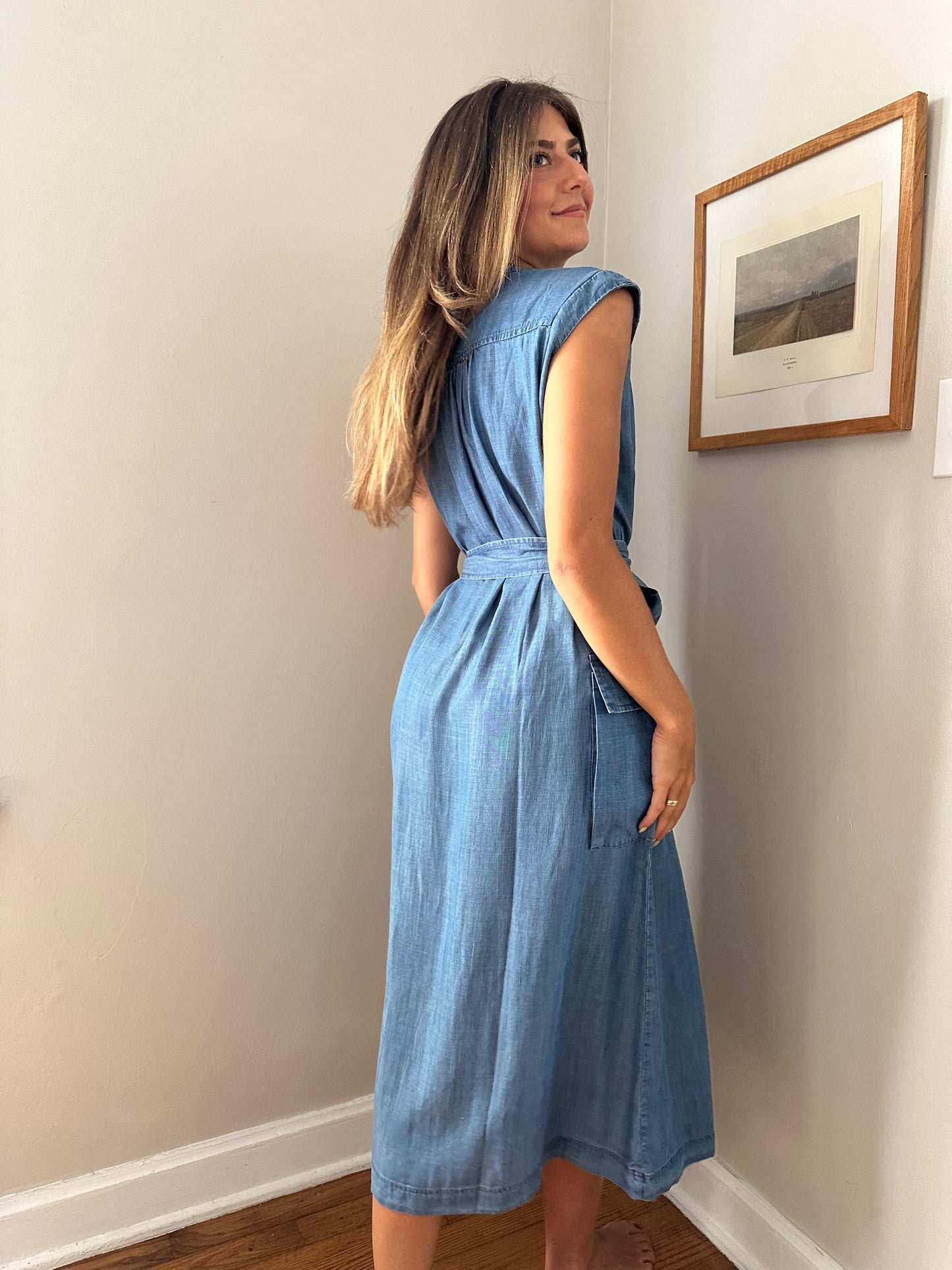 Current Air Bea Chambray Buttondown Shirt Midi Dress