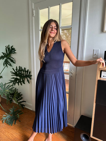 Current Air Cari Ribbed Contrast Pleated Midi Dress