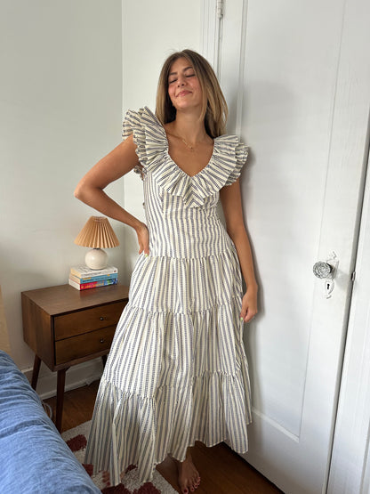 Sofie the Label Bella Navy Stripe Tiered Ruffle Midi Dress