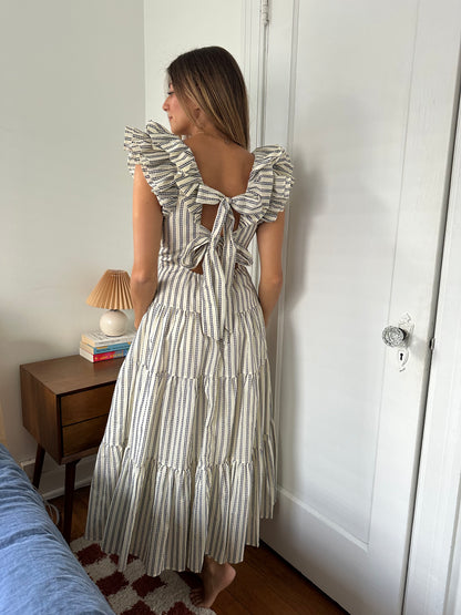Sofie the Label Bella Navy Stripe Tiered Ruffle Midi Dress